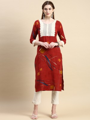 Granth FASHION Women Embroidered Straight Kurta(Red)