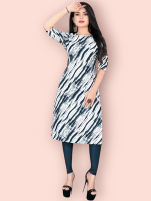 HouseOfCommon Women Printed Straight Kurta(Blue, White)