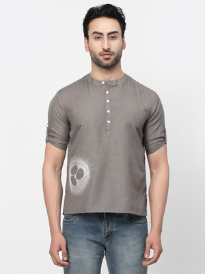 LELA Men Solid Straight Kurta(Grey)
