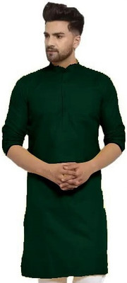 OORA Men Solid Straight Kurta(Dark Green)