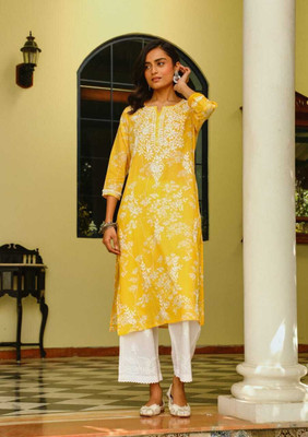 TRENDINAARI Women Embroidered Straight Kurta(Green)