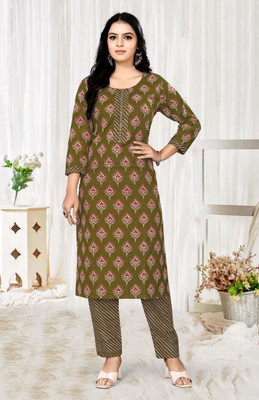 Vastram Creation Women Printed, Striped Straight Kurta(Green)