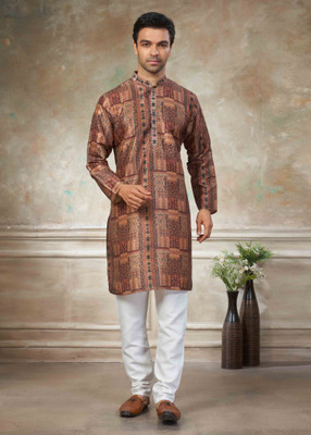 Outluk Men Geometric Print Straight Kurta(Multicolor)