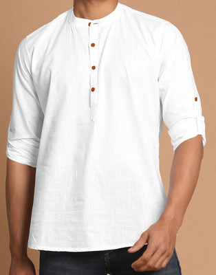 zbio Men Solid Casual White Shirt