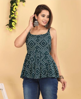 HouseOfCommon Women Printed Flared Kurta(Green)