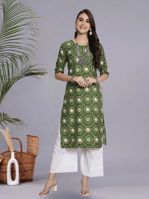 1 Stop Fashion Women Printed A-line Kurta(Green)