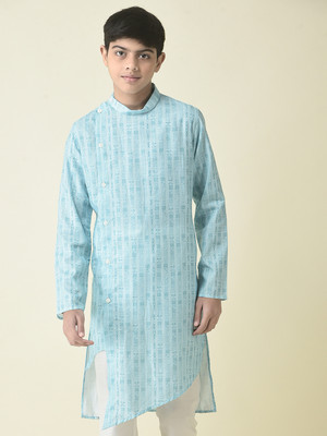 Tabard Boys Printed Straight Kurta(Blue)