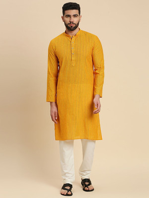 Rajubhai Hargovindas Men Striped Straight Kurta(Yellow)