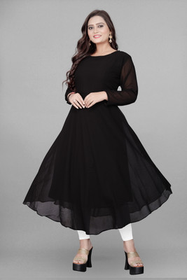 Parvati Fashion Mart Women Solid Anarkali Kurta(Black)