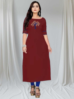 VEDETHNICS Women Solid A-line Kurta(Maroon)