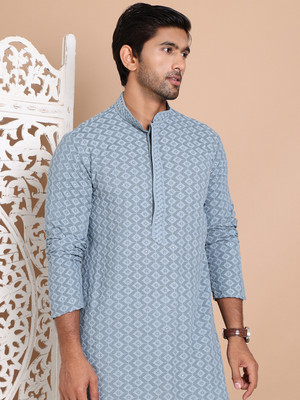 ANOUK Men Embroidered Straight Kurta(Grey)