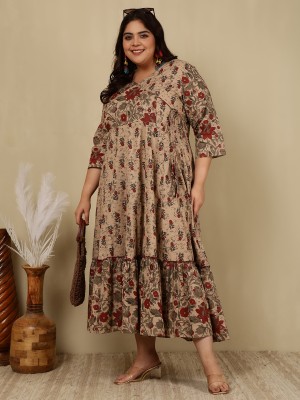 Gulmohar Jaipur Women Printed Flared Kurta(Brown)