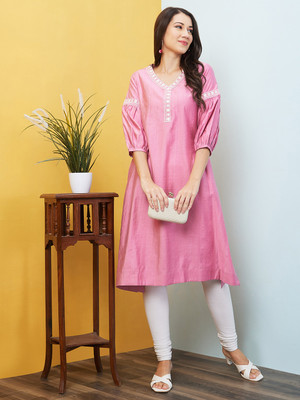Globus Women Solid A-line Kurta(Pink)