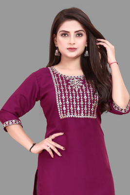 AKK Enterprise Women Embroidered A-line Kurta(Purple)