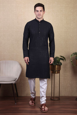 KRIJET Men Embellished Straight Kurta(Black)