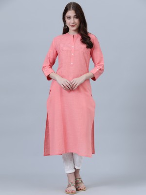 blue lemon Women Solid Straight Kurta(Pink)