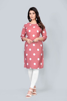 VAIMANIK Women Polka Print Straight Kurta(Pink)