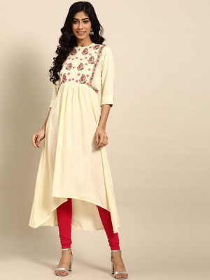 ANOUK Women Floral Print A-line Kurta(White)