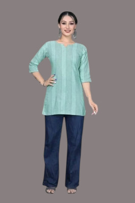 Rangrasiya Women Striped A-line Kurta(Blue)