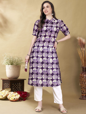 ANOUK Women Abstract Straight Kurta(Purple)