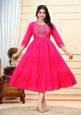 VIVICREATION Women Embroidered Gown Kurta(Pink)