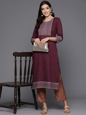 ANOUK Women Self Design Straight Kurta(Maroon)