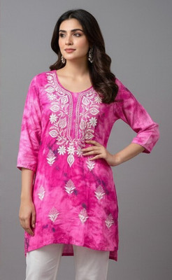VELORA Women Embroidered A-line Kurta(Pink)