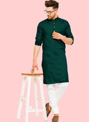 KRISHASALES Men Solid Straight Kurta(Green)