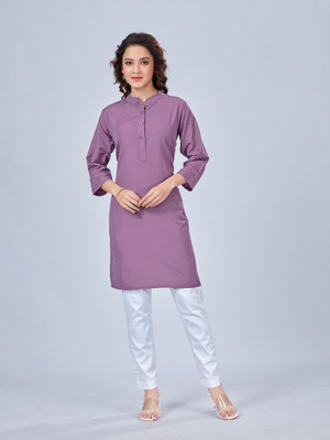 SPGR Women Solid Straight Kurta(Purple)
