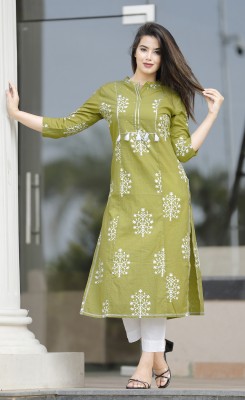 Rimeline Women Printed, Self Design Straight Kurta(Green)