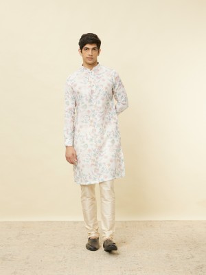 MANYAVAR Men Printed Straight Kurta(White)