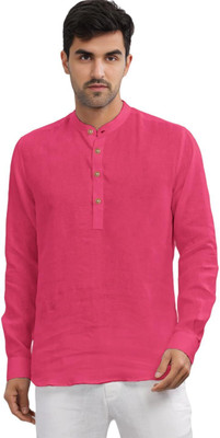Amrit Trending Men Solid Straight Kurta(Pink)