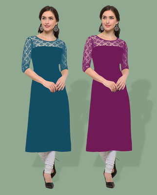 maaheshvi Women Self Design Straight Kurta(Blue)