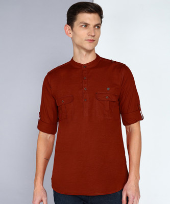 KUONS AVENUE Men Solid Pathani Kurta(Brown)