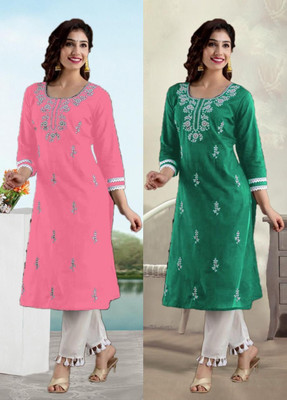 SISTO Women Chikan Embroidery A-line Kurta(Multicolor)