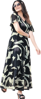 rutva Women Printed Flared Kurta(Light Green)