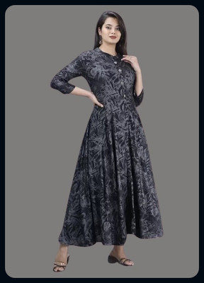 RACHNA FASHION Women Printed Flared Kurta(Black)