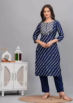 Dinaya Women Printed Straight Kurta(Dark Blue)