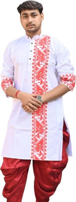 Chandra Men Embroidered Straight Kurta(White)