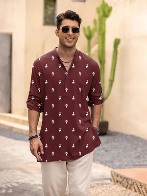 ANOUK Men Abstract Straight Kurta(Maroon)