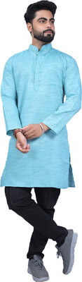 Kripto Katrox Men Solid A-line Kurta(Light Blue)