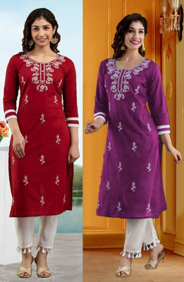vikshi Women Embroidered Straight Kurta(Multicolor)