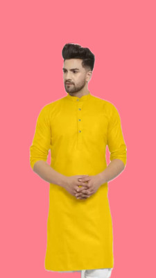 Anuj Fashion Men Solid A-line Kurta(Yellow)