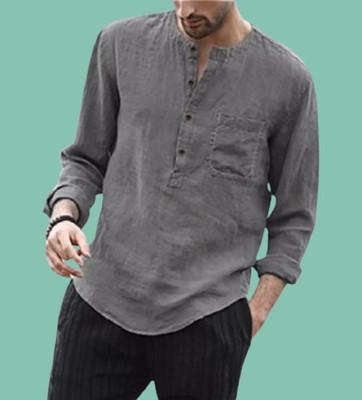 ZAKOD Men Solid Straight Kurta(Grey)