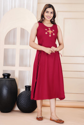 HouseOfCommon Women Printed Anarkali Kurta(Maroon)