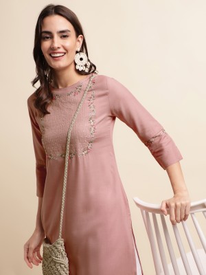 MIRCHI FASHION Women Embroidered Straight Kurta(Pink)