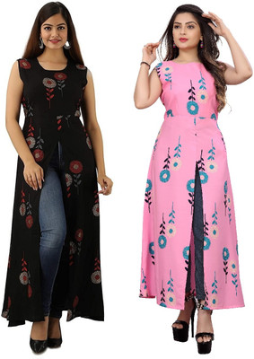 maruti fab Women Floral Print Frontslit Kurta(Pink)