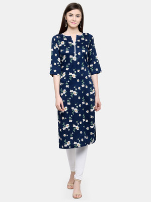 Aarsha Women Floral Print Straight Kurta(Blue)