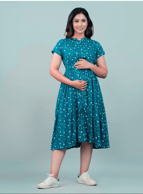 Anjali creation Women Printed Flared Kurta(Blue)