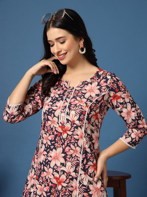 Daevish Women Floral Print Straight Kurta(Multicolor)